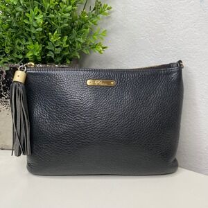 GiGi New York Black Pebbled Leather Crossbody Bag Gold Tassel Clutch Classc